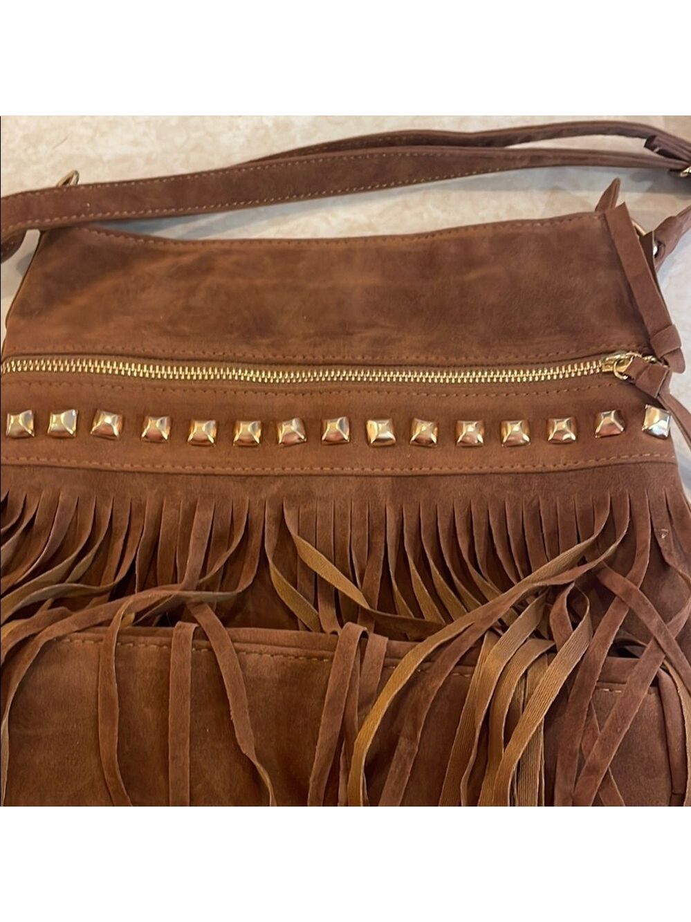 Brown Fringe Crossbody Bag, 11” x 11”, Adjustable Straps, NWOT - Picture 2 of 5